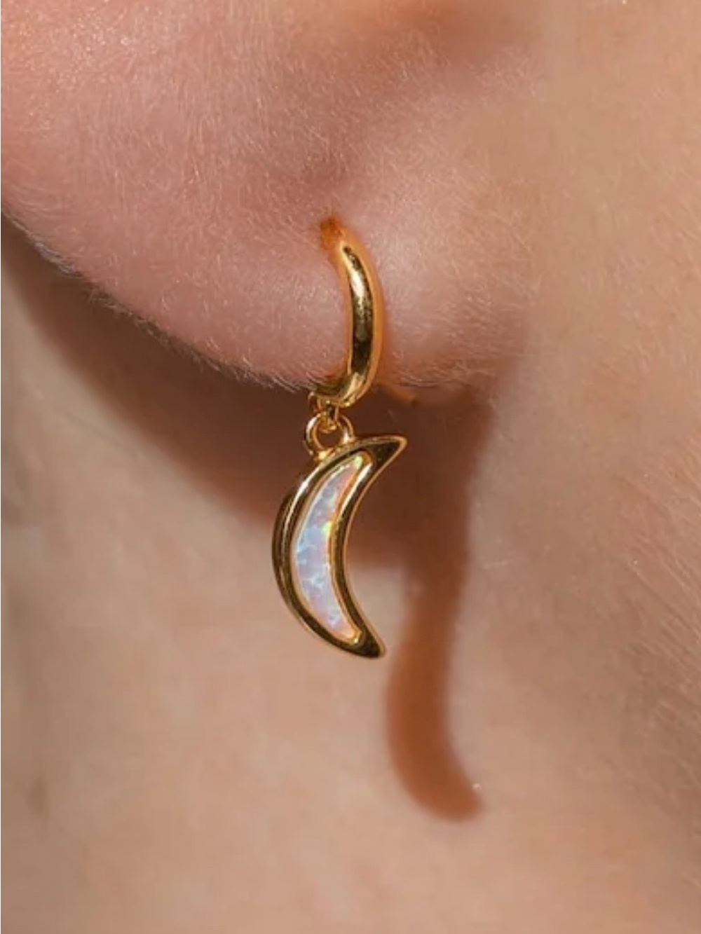 NIB! 18k Gold Crescent Moon Opal Drop Huggie Earrings - Women Jewelry